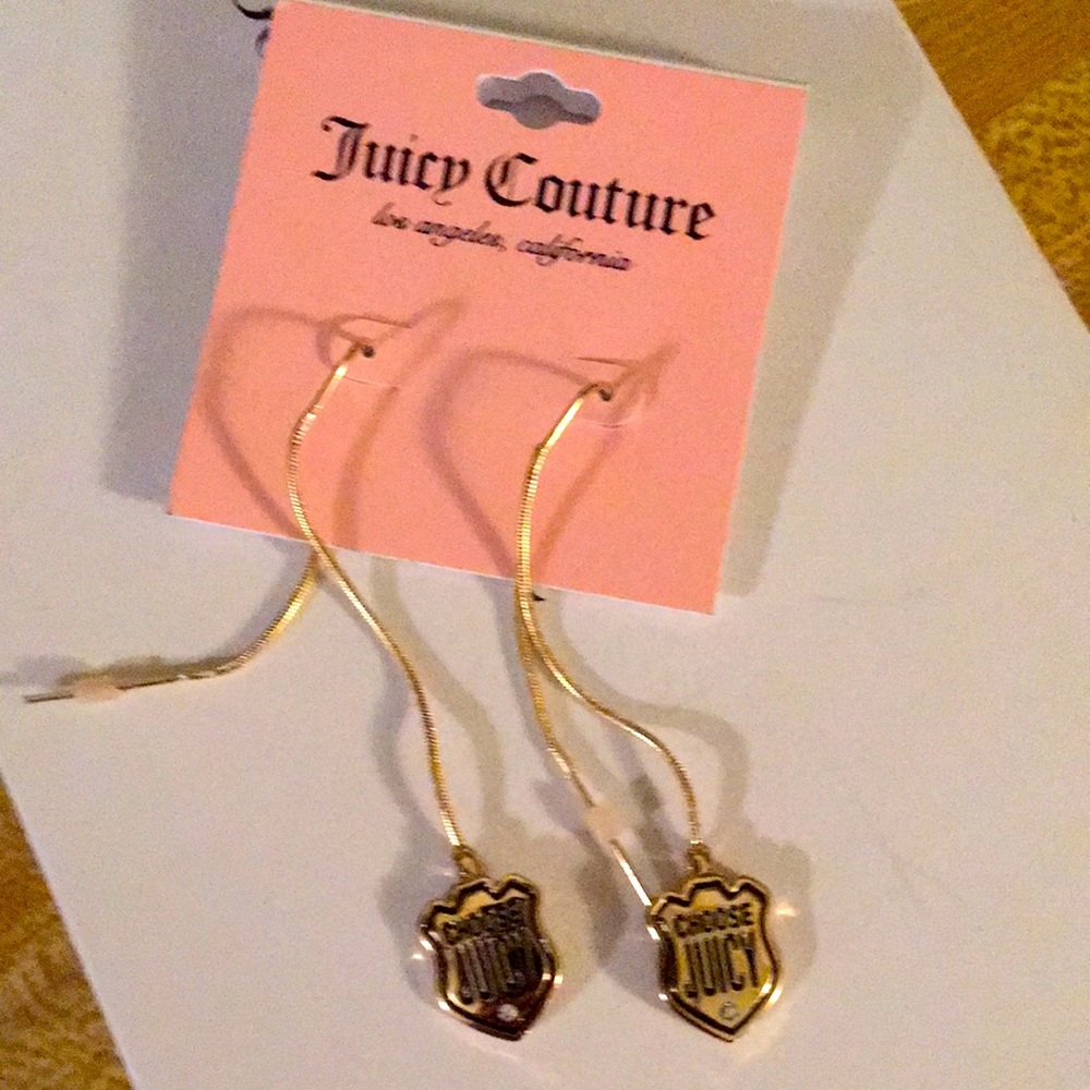 NWT Juicy Couture Road Sign "Choose Juicy" Gold Dangle Earrings